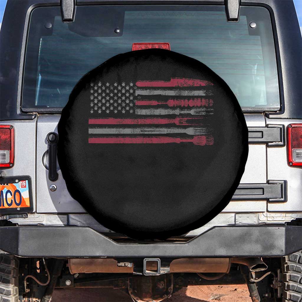 BBQ Spare Tire Cover With Red Line American Flag Meat Smoker Grilling Gifts