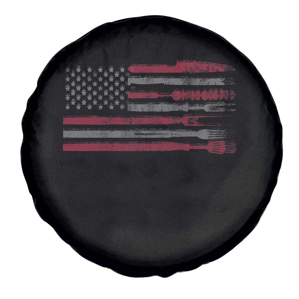 BBQ Spare Tire Cover With Red Line American Flag Meat Smoker Grilling Gifts