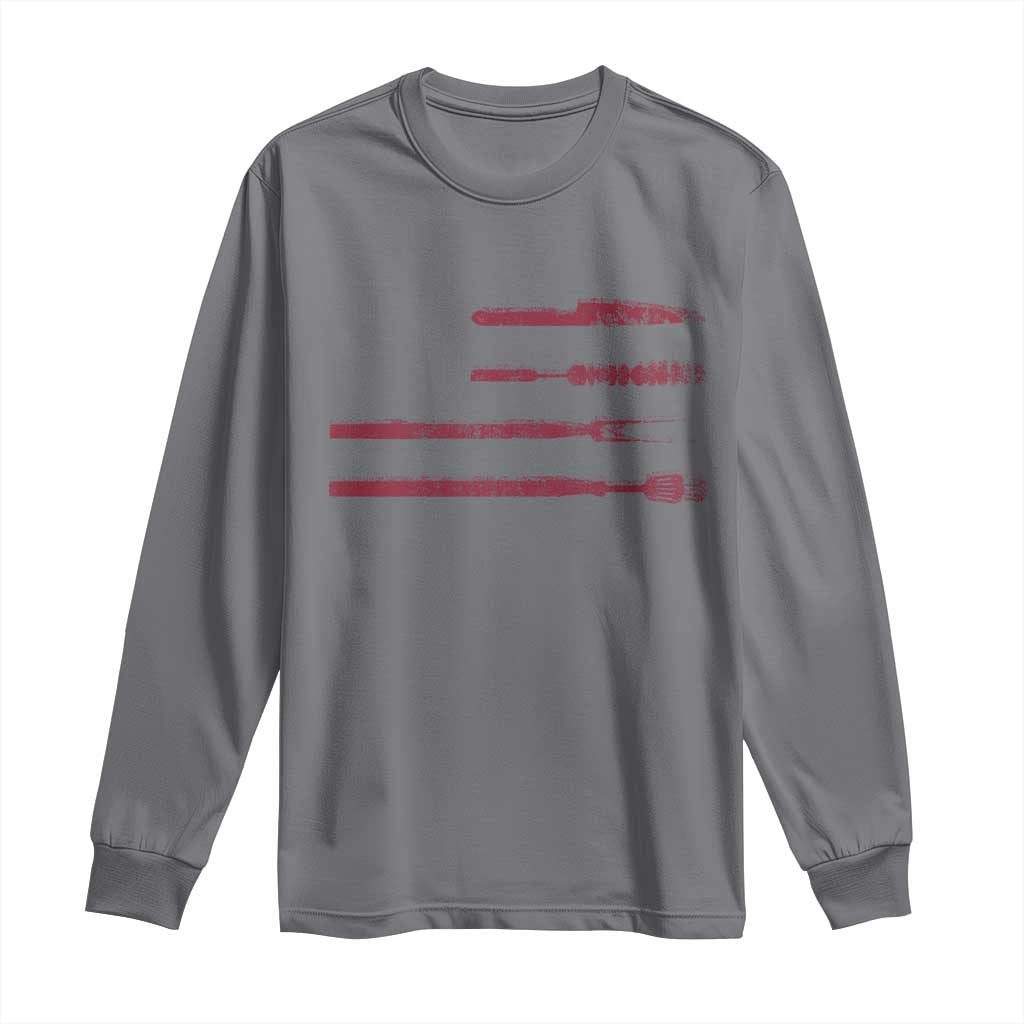 BBQ Long Sleeve Shirt With Red Line American Flag Meat Smoker Grilling Gifts