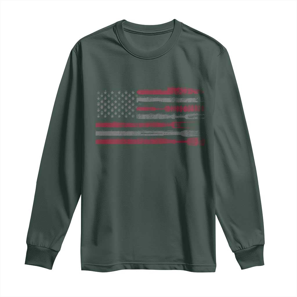 BBQ Long Sleeve Shirt With Red Line American Flag Meat Smoker Grilling Gifts