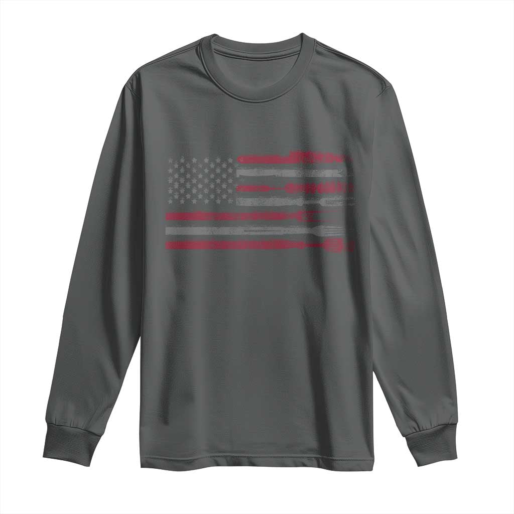 BBQ Long Sleeve Shirt With Red Line American Flag Meat Smoker Grilling Gifts