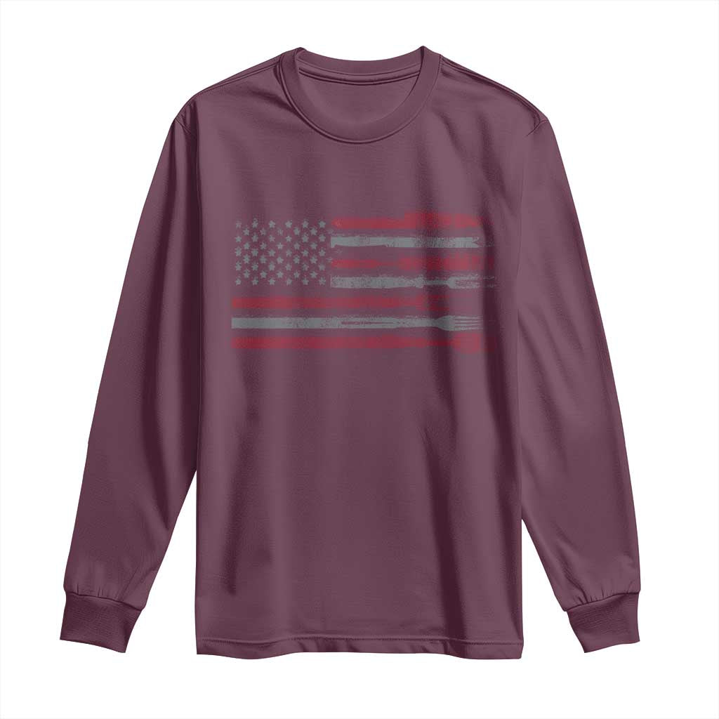 BBQ Long Sleeve Shirt With Red Line American Flag Meat Smoker Grilling Gifts