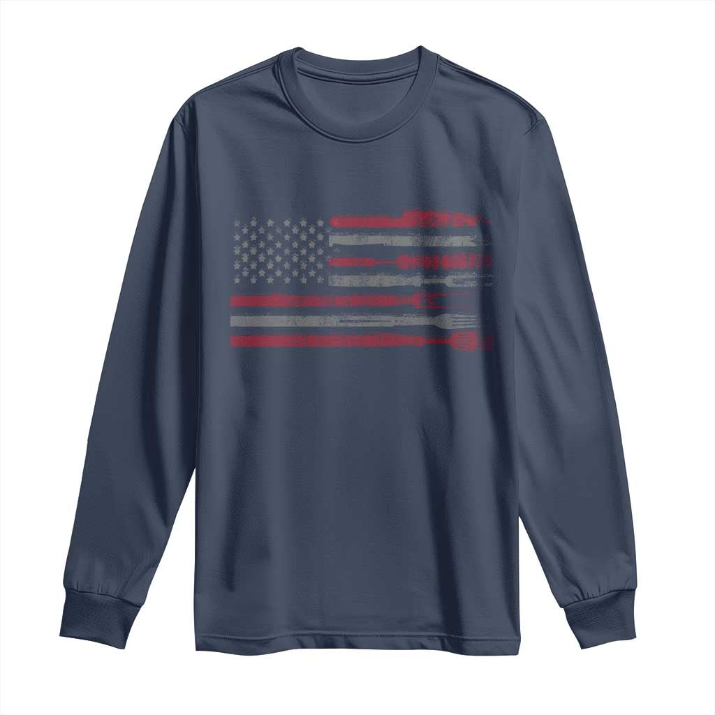BBQ Long Sleeve Shirt With Red Line American Flag Meat Smoker Grilling Gifts