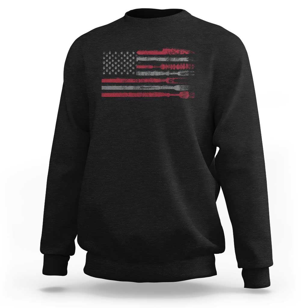 BBQ Sweatshirt With Red Line American Flag Meat Smoker Grilling Gifts - Wonder Print Shop