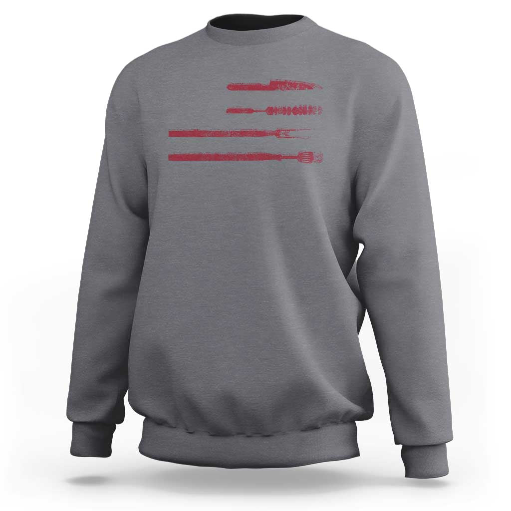 BBQ Sweatshirt With Red Line American Flag Meat Smoker Grilling Gifts - Wonder Print Shop