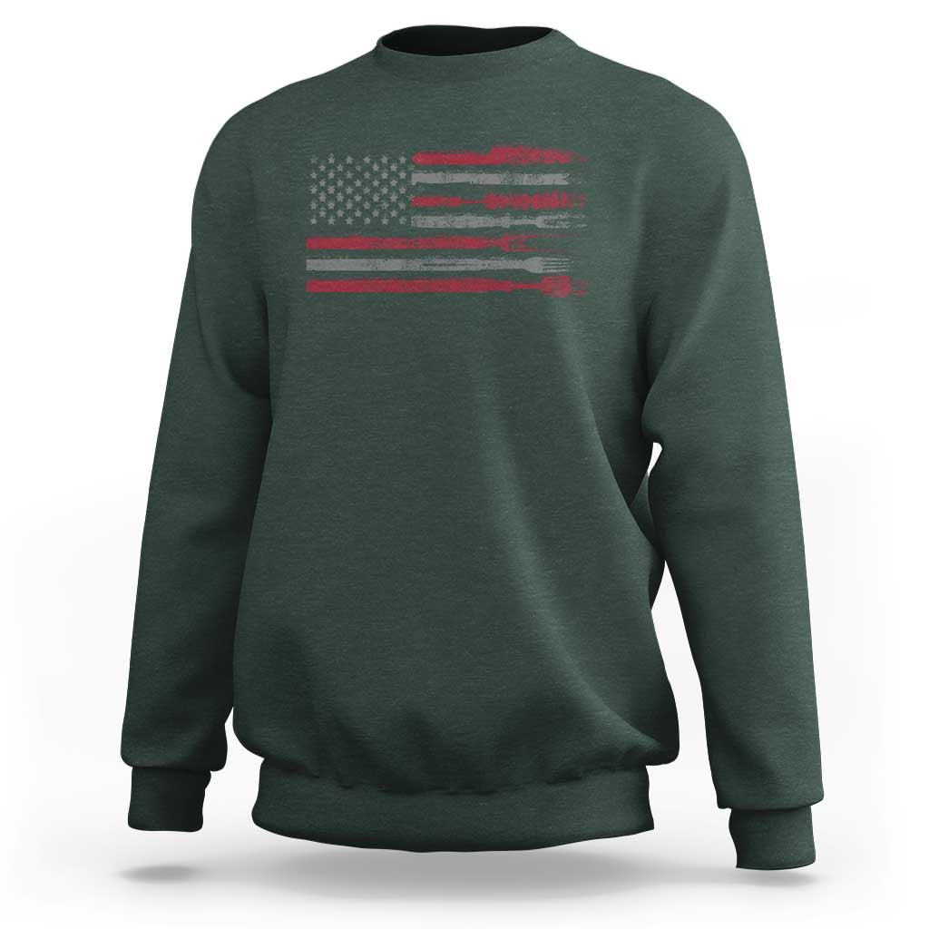 BBQ Sweatshirt With Red Line American Flag Meat Smoker Grilling Gifts - Wonder Print Shop