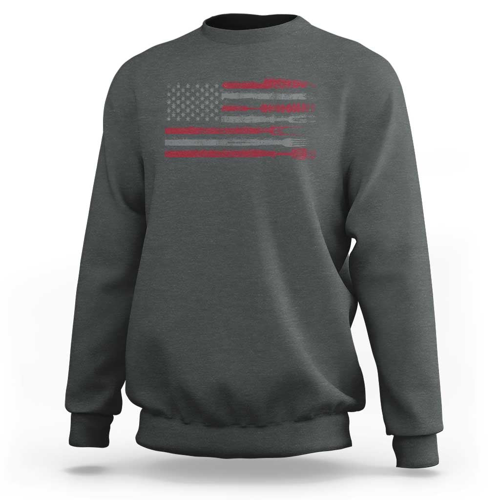 BBQ Sweatshirt With Red Line American Flag Meat Smoker Grilling Gifts - Wonder Print Shop