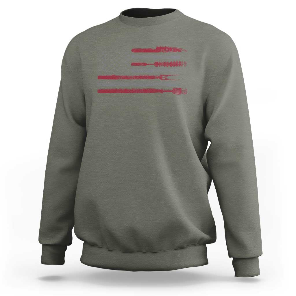 BBQ Sweatshirt With Red Line American Flag Meat Smoker Grilling Gifts - Wonder Print Shop