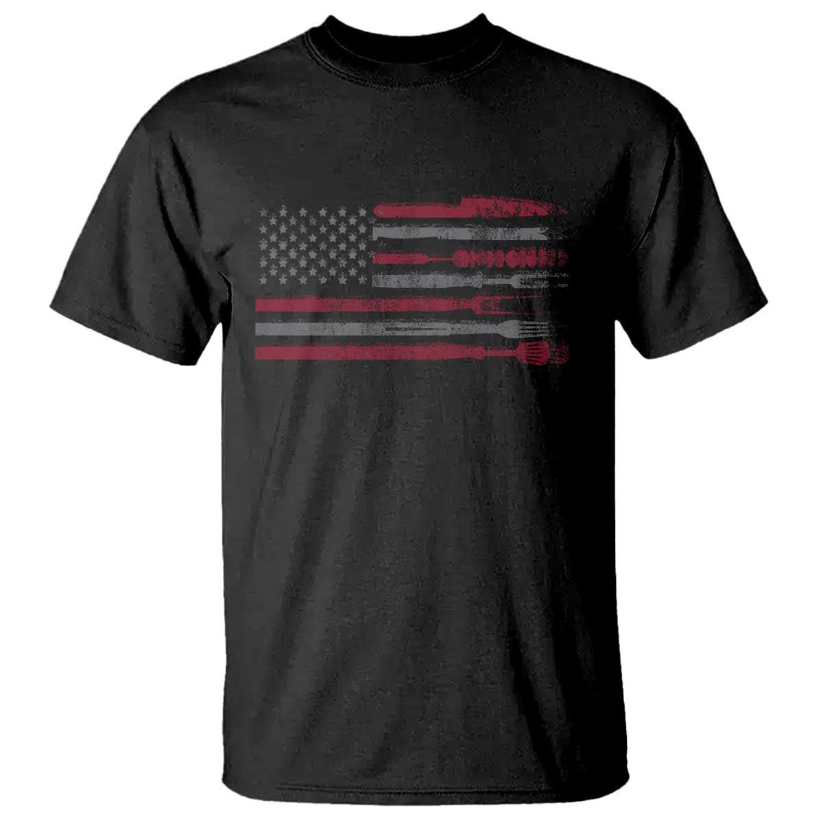 BBQ T Shirt With Red Line American Flag Meat Smoker Grilling Gifts - Wonder Print Shop