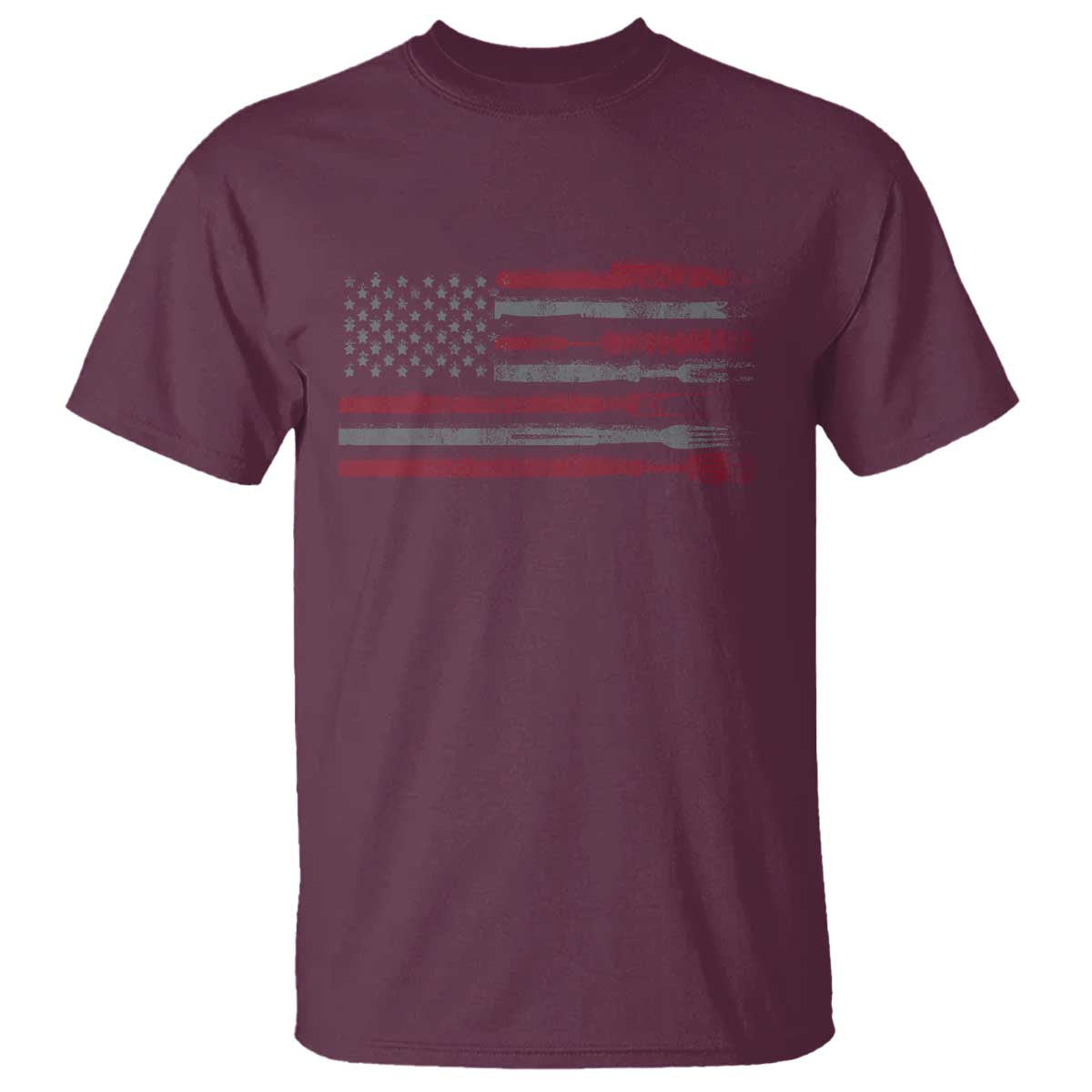 BBQ T Shirt With Red Line American Flag Meat Smoker Grilling Gifts - Wonder Print Shop