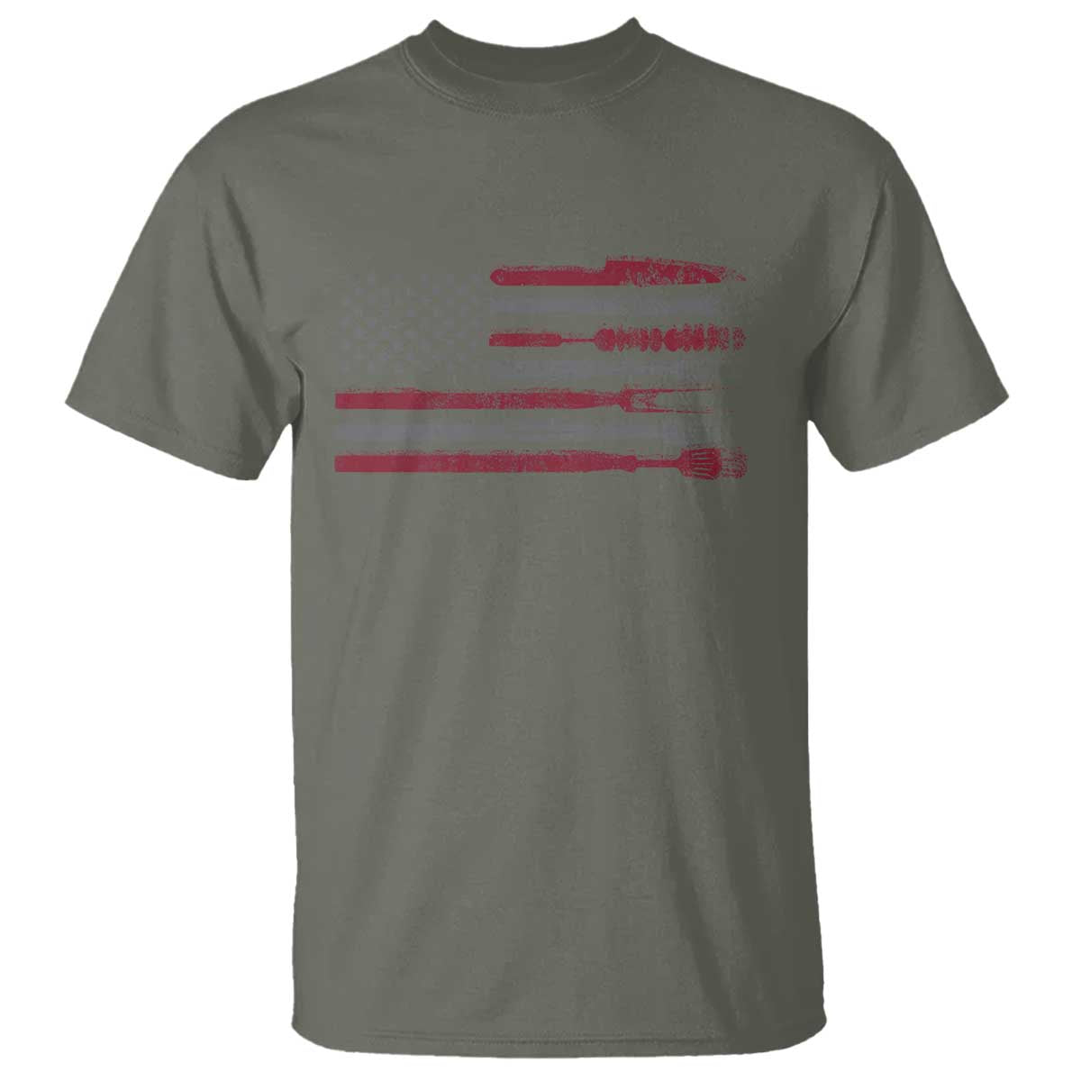 BBQ T Shirt With Red Line American Flag Meat Smoker Grilling Gifts - Wonder Print Shop