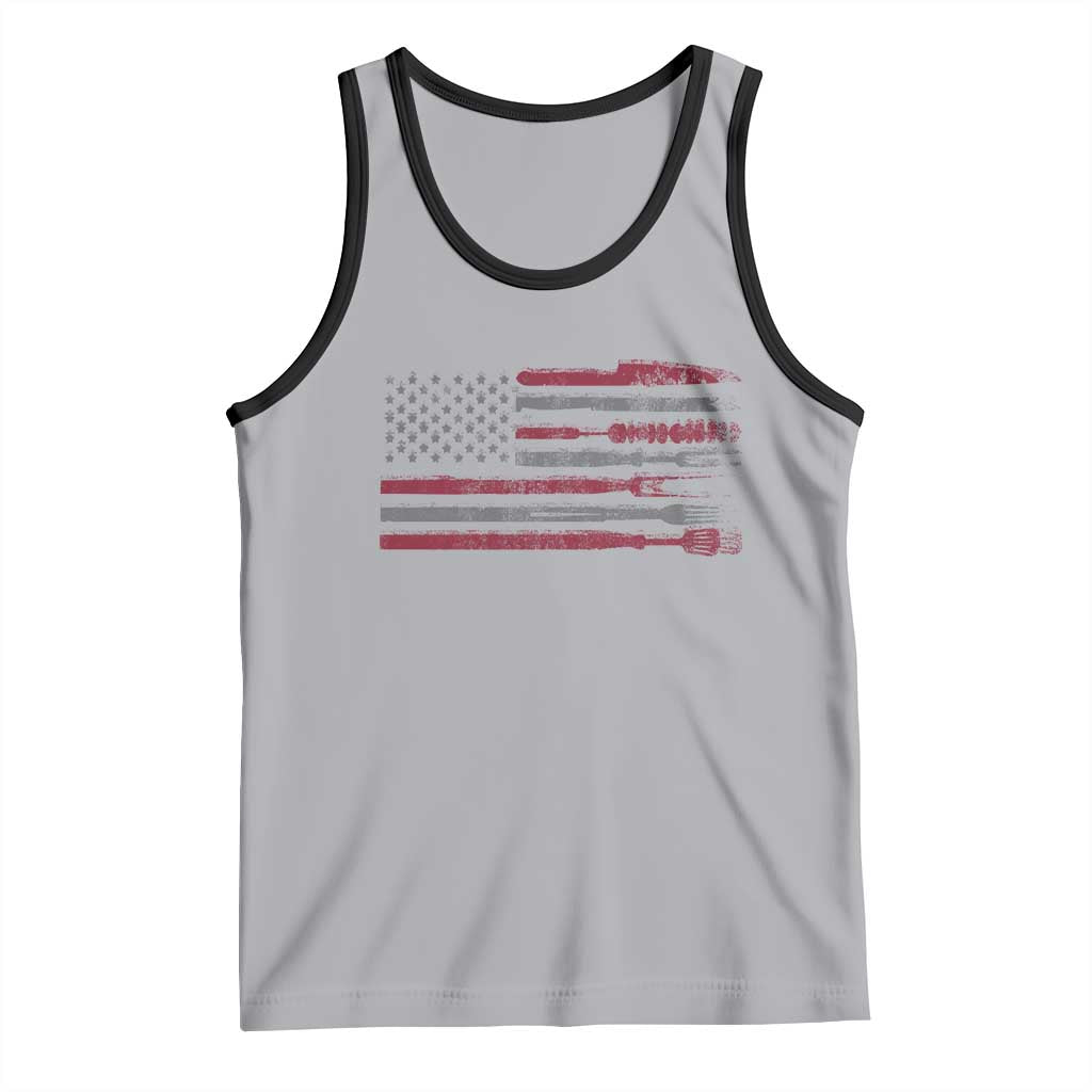 BBQ Tank Top With Red Line American Flag Meat Smoker Grilling Gifts