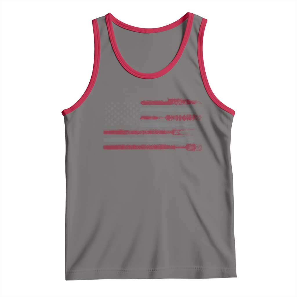 BBQ Tank Top With Red Line American Flag Meat Smoker Grilling Gifts