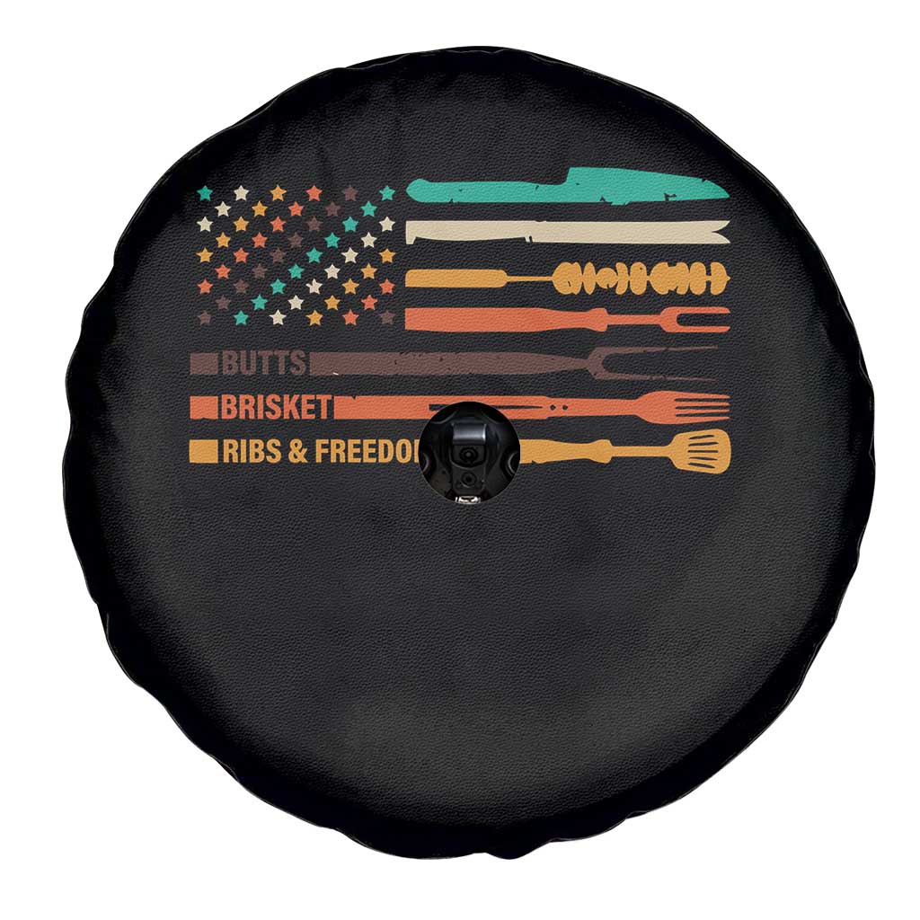 BBQ Spare Tire Cover With American Flag Brisket Butts Ribs and Freedom Grilling Gifts