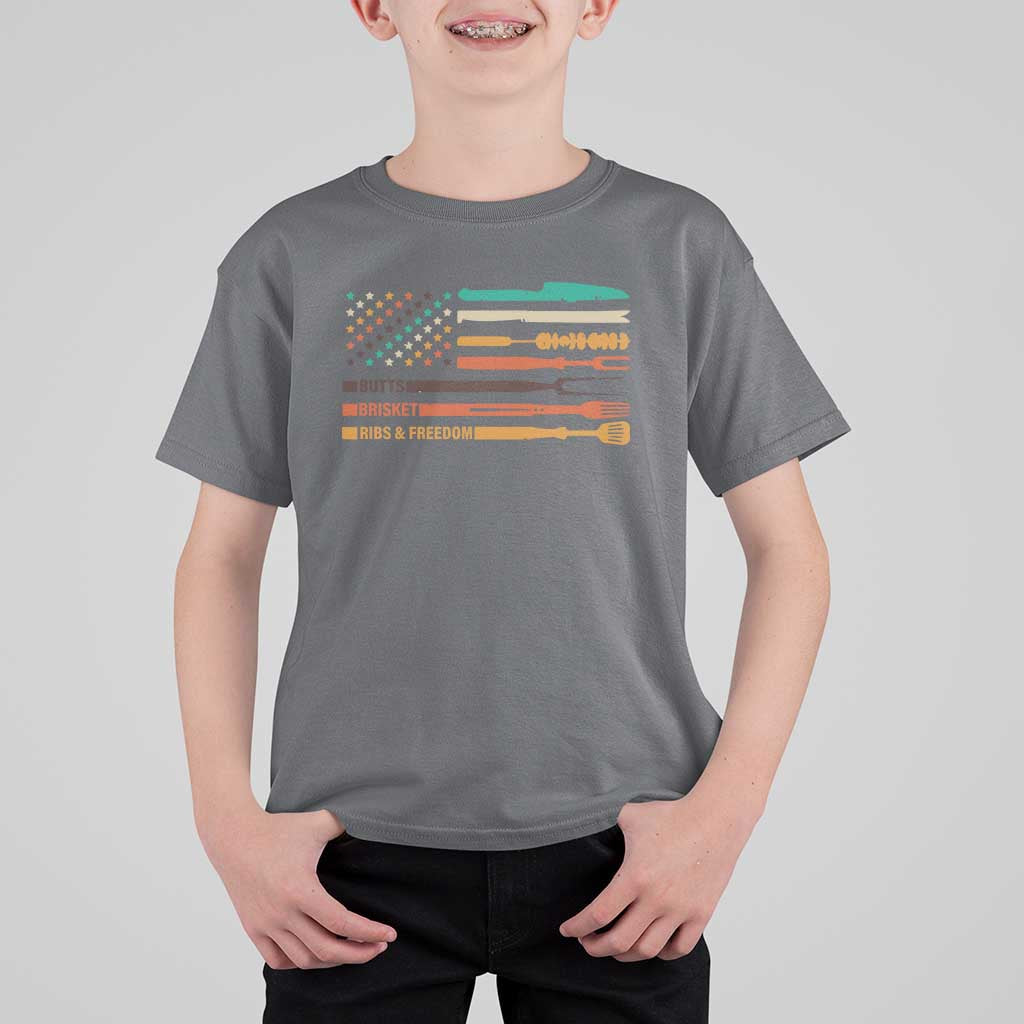 BBQ T Shirt For Kid With American Flag Brisket Butts Ribs and Freedom Grilling Gifts - Wonder Print Shop