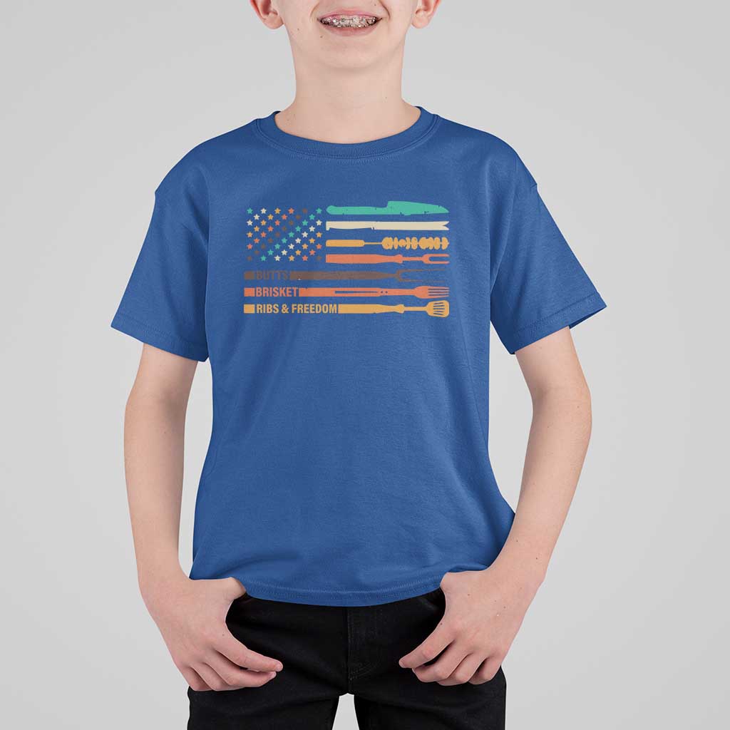 BBQ T Shirt For Kid With American Flag Brisket Butts Ribs and Freedom Grilling Gifts - Wonder Print Shop