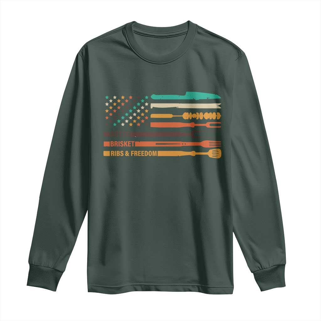 BBQ Long Sleeve Shirt With American Flag Brisket Butts Ribs and Freedom Grilling Gifts