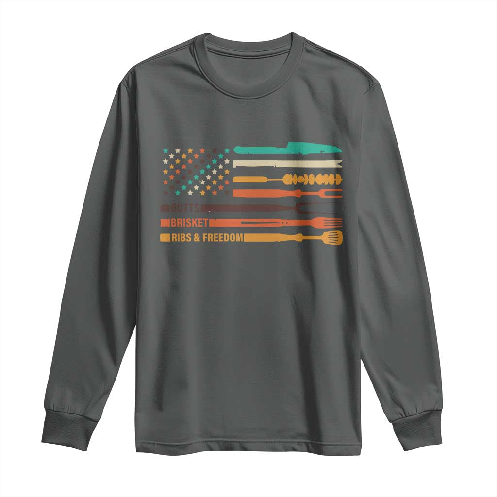 BBQ Long Sleeve Shirt With American Flag Brisket Butts Ribs and Freedom Grilling Gifts