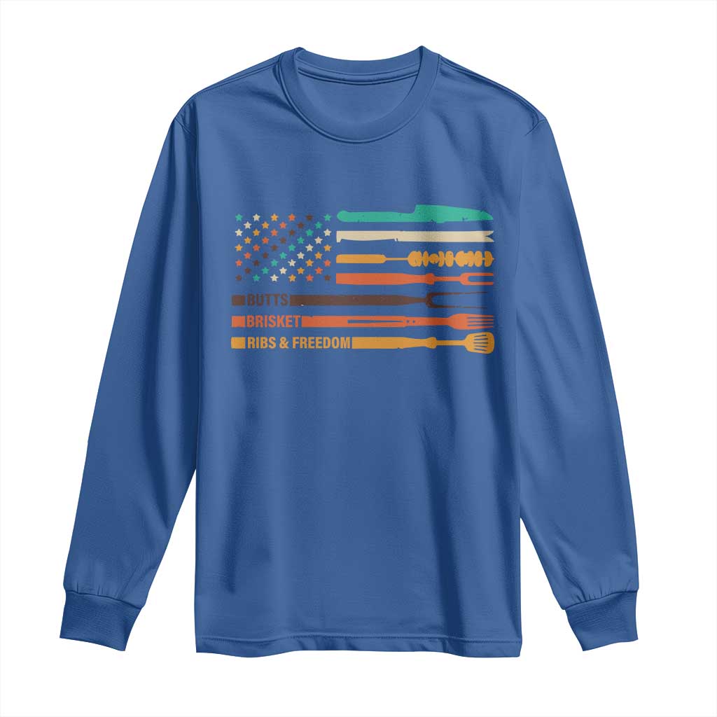 BBQ Long Sleeve Shirt With American Flag Brisket Butts Ribs and Freedom Grilling Gifts