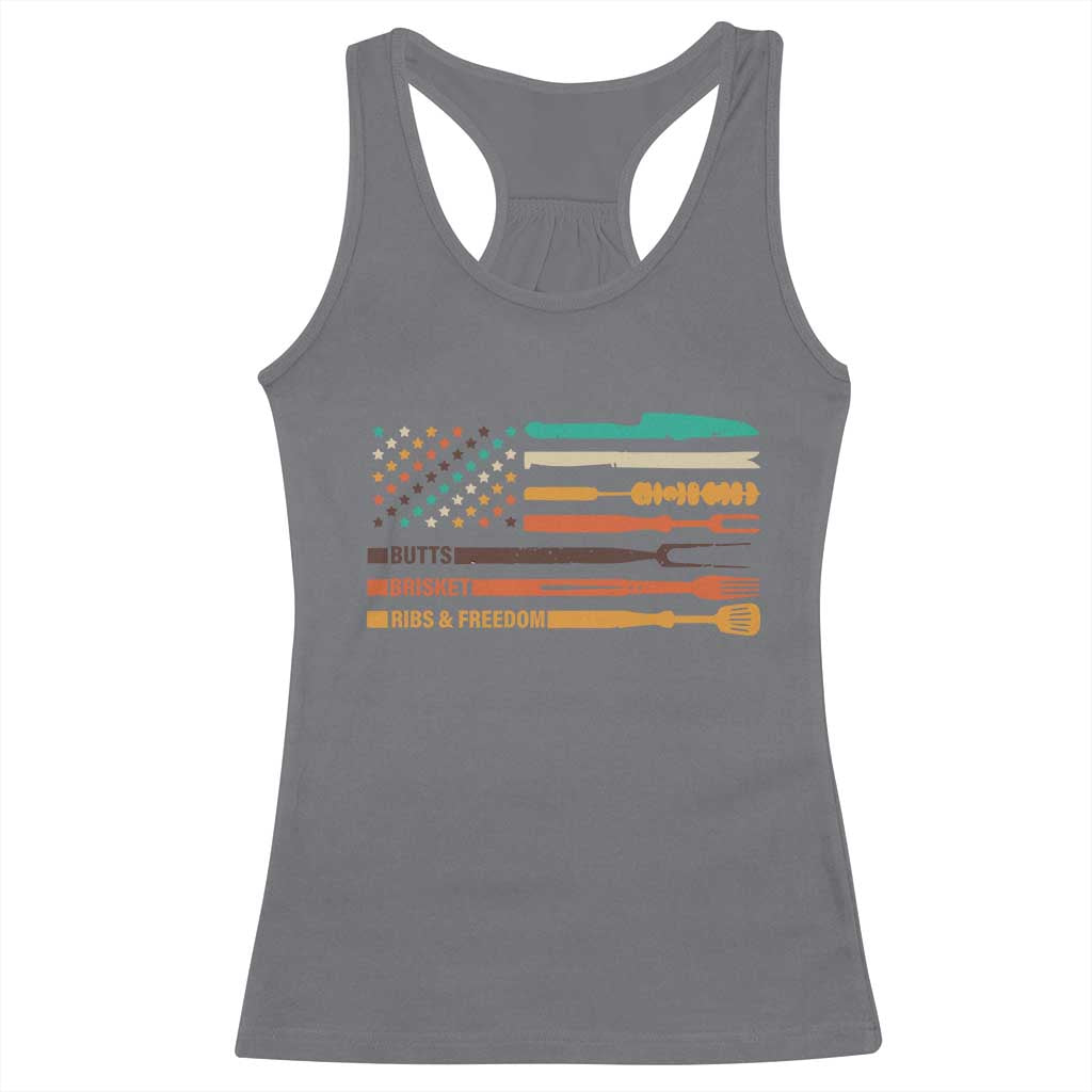 BBQ Racerback Tank Top With American Flag Brisket Butts Ribs and Freedom Grilling Gifts