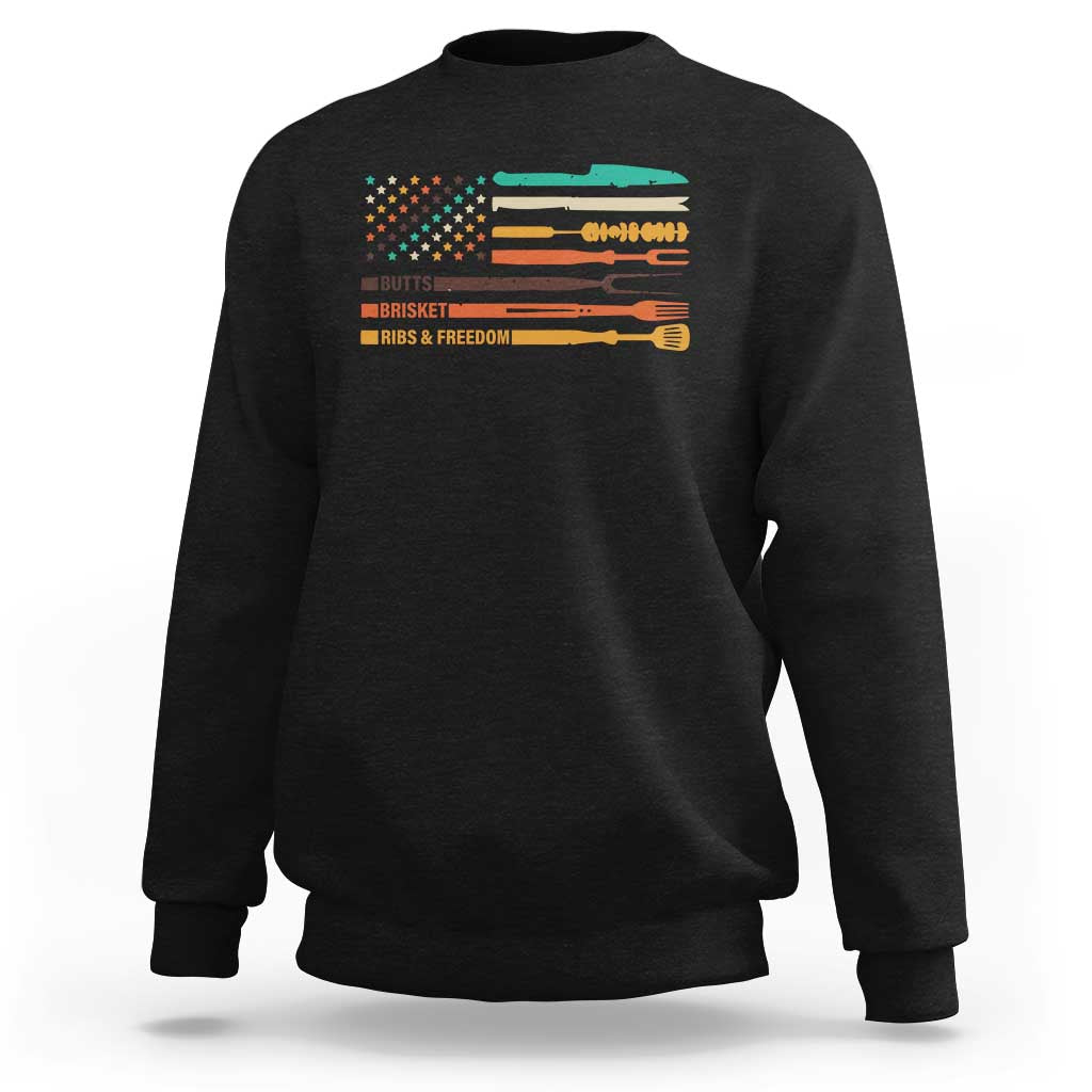 BBQ Sweatshirt With American Flag Brisket Butts Ribs and Freedom Grilling Gifts - Wonder Print Shop