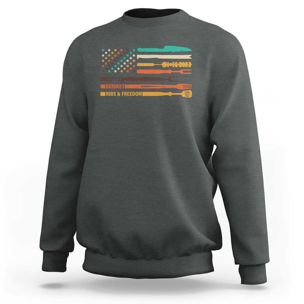 BBQ Sweatshirt With American Flag Brisket Butts Ribs and Freedom Grilling Gifts - Wonder Print Shop