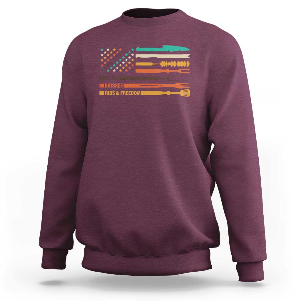 BBQ Sweatshirt With American Flag Brisket Butts Ribs and Freedom Grilling Gifts - Wonder Print Shop