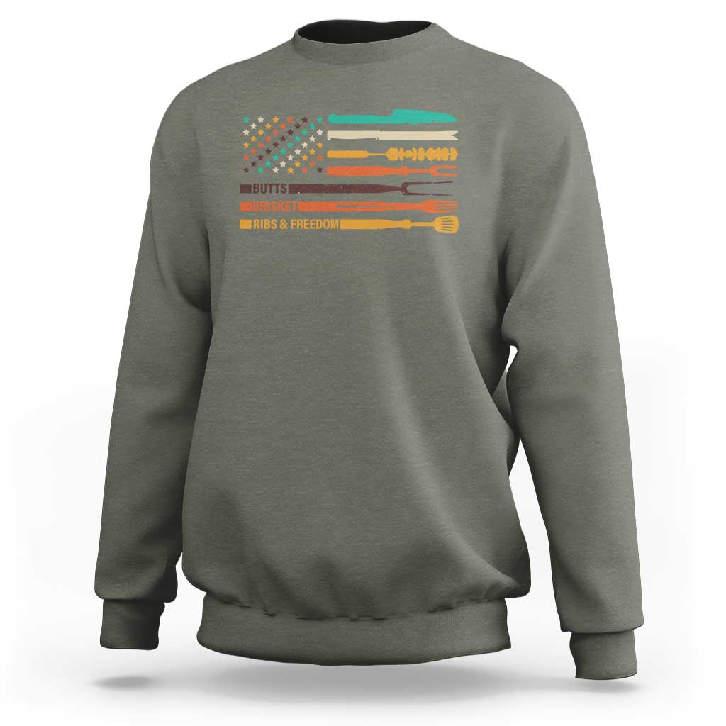 BBQ Sweatshirt With American Flag Brisket Butts Ribs and Freedom Grilling Gifts - Wonder Print Shop