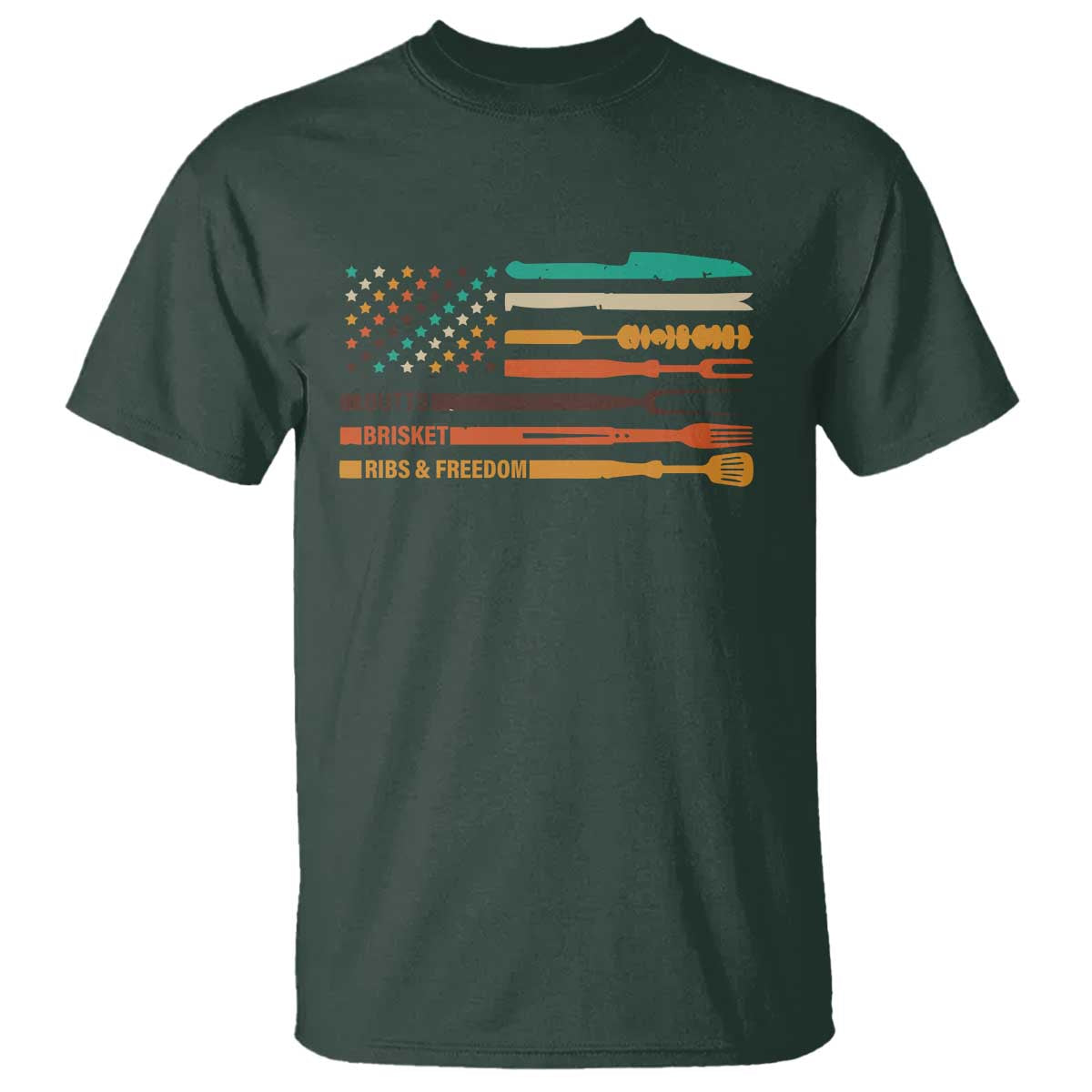 BBQ T Shirt With American Flag Brisket Butts Ribs and Freedom Grilling Gifts - Wonder Print Shop
