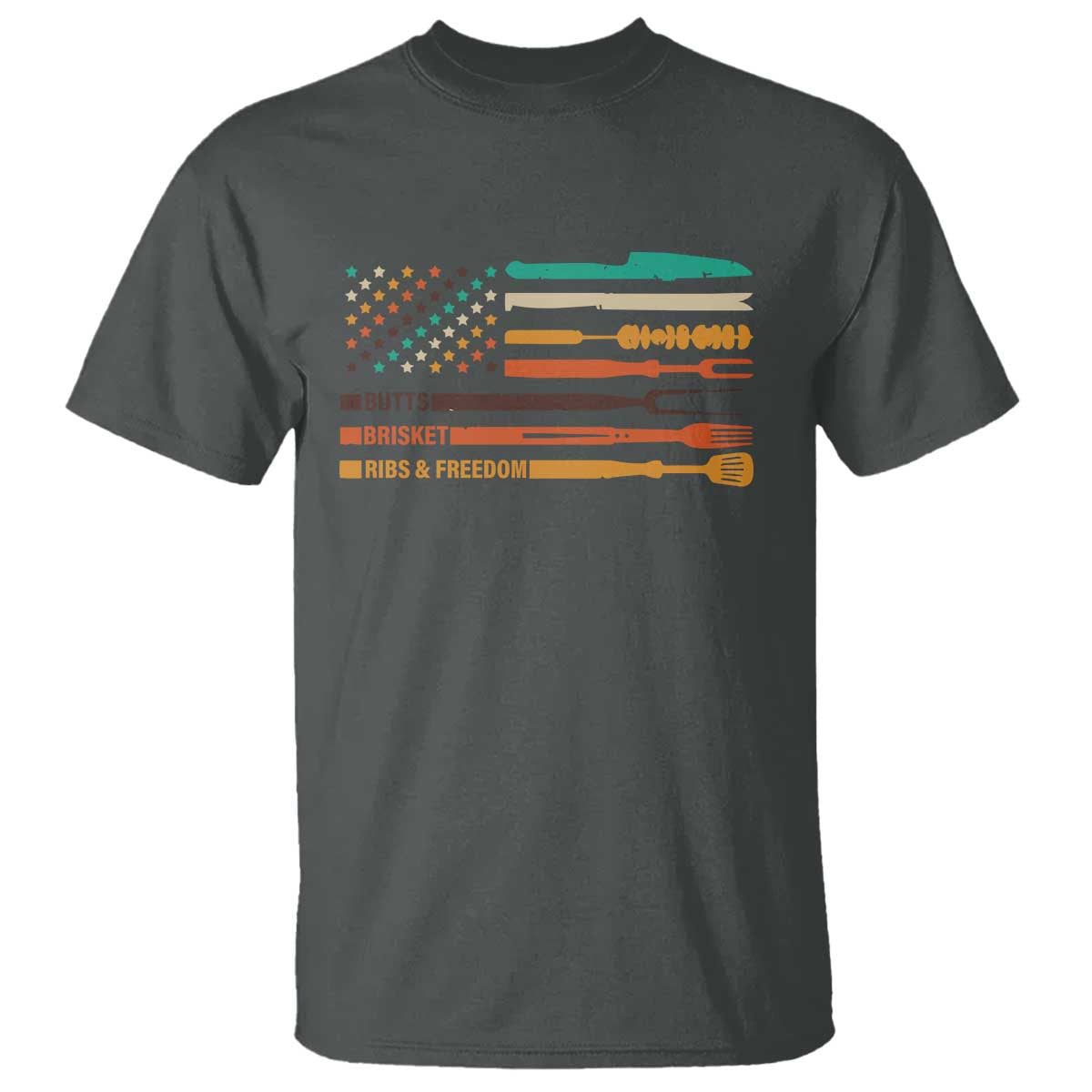 BBQ T Shirt With American Flag Brisket Butts Ribs and Freedom Grilling Gifts - Wonder Print Shop