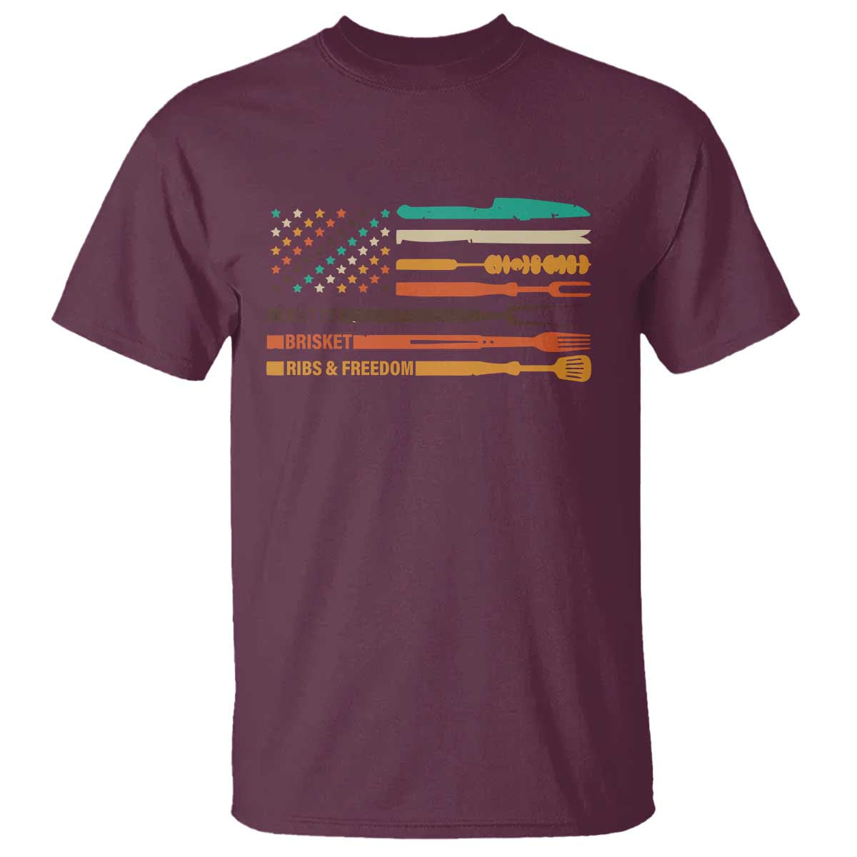 BBQ T Shirt With American Flag Brisket Butts Ribs and Freedom Grilling Gifts - Wonder Print Shop