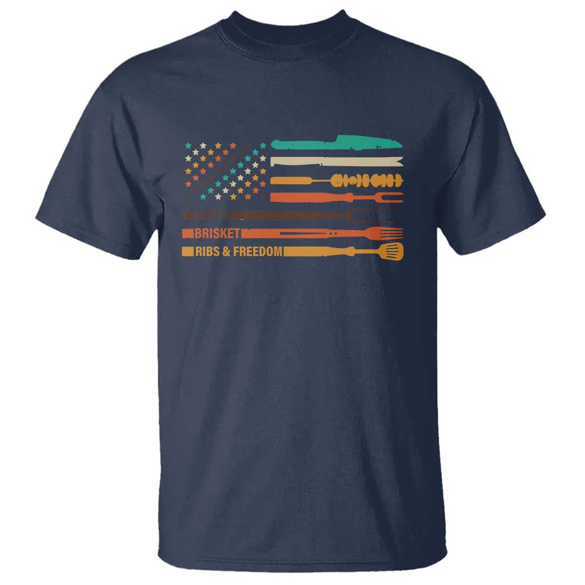 BBQ T Shirt With American Flag Brisket Butts Ribs and Freedom Grilling Gifts - Wonder Print Shop