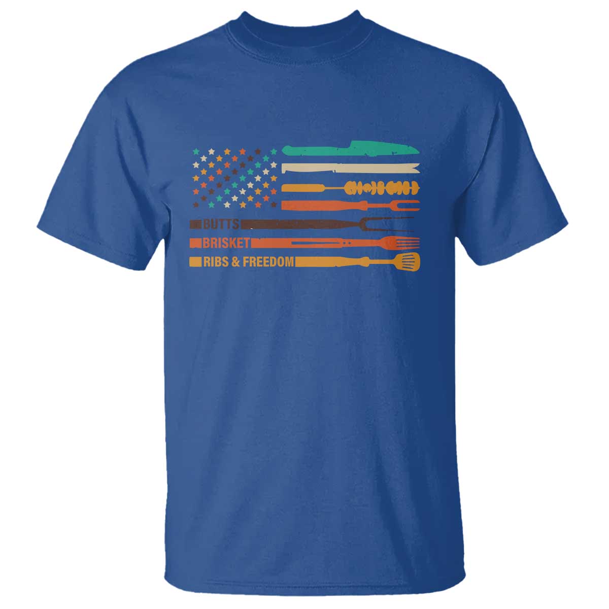 BBQ T Shirt With American Flag Brisket Butts Ribs and Freedom Grilling Gifts - Wonder Print Shop