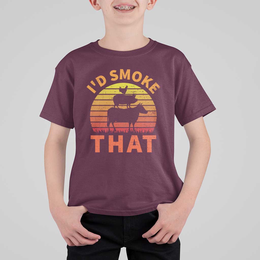 Funny BBQ T Shirt For Kid I'd Smoke That Barbecue Retro Grilling Gifts - Wonder Print Shop