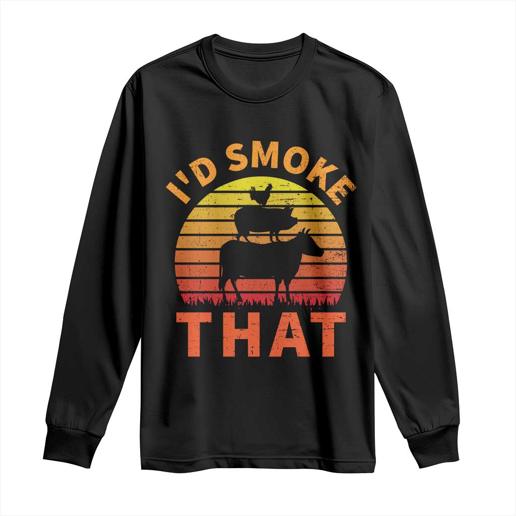 Funny BBQ Long Sleeve Shirt I'd Smoke That Barbecue Retro Grilling Gifts