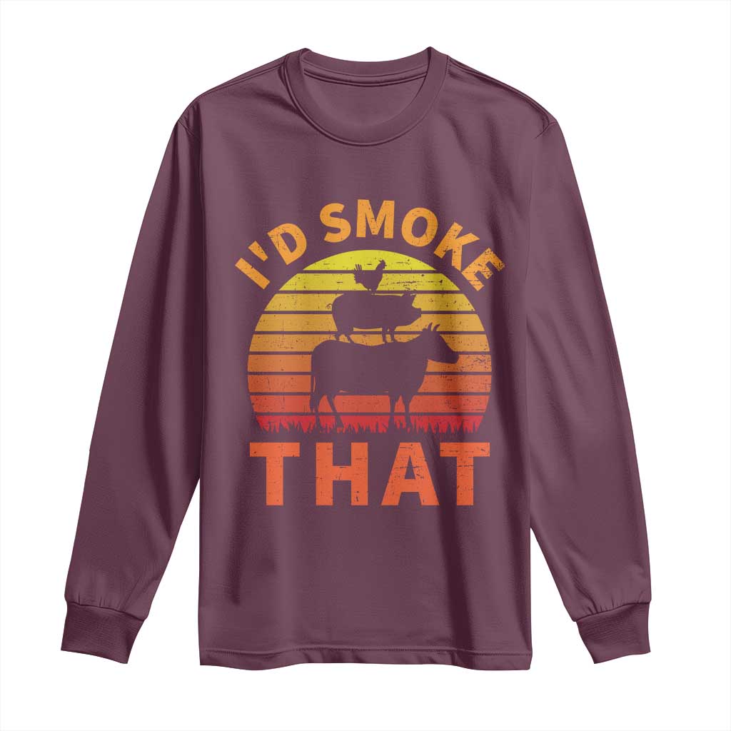 Funny BBQ Long Sleeve Shirt I'd Smoke That Barbecue Retro Grilling Gifts