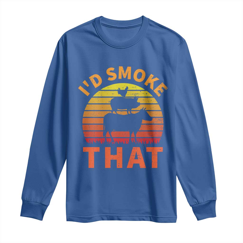 Funny BBQ Long Sleeve Shirt I'd Smoke That Barbecue Retro Grilling Gifts