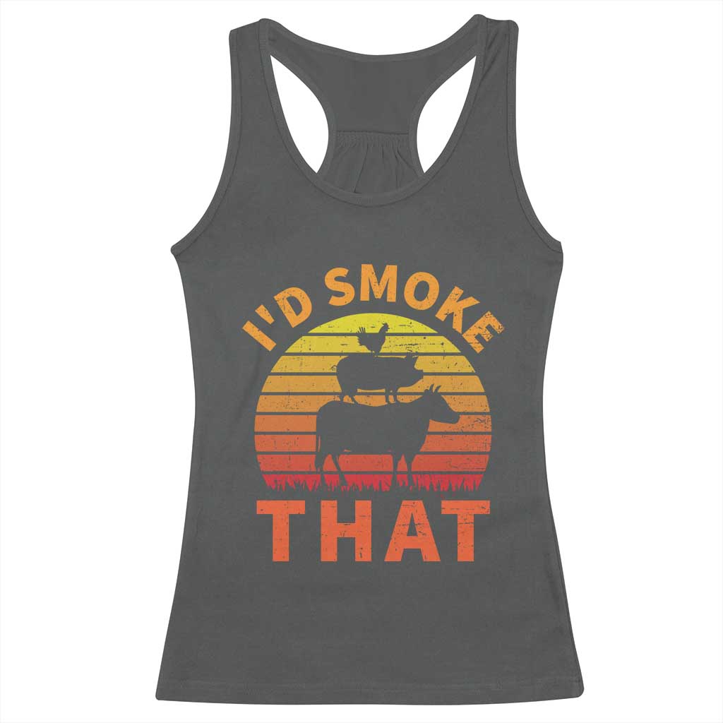 Funny BBQ Racerback Tank Top I'd Smoke That Barbecue Retro Grilling Gifts