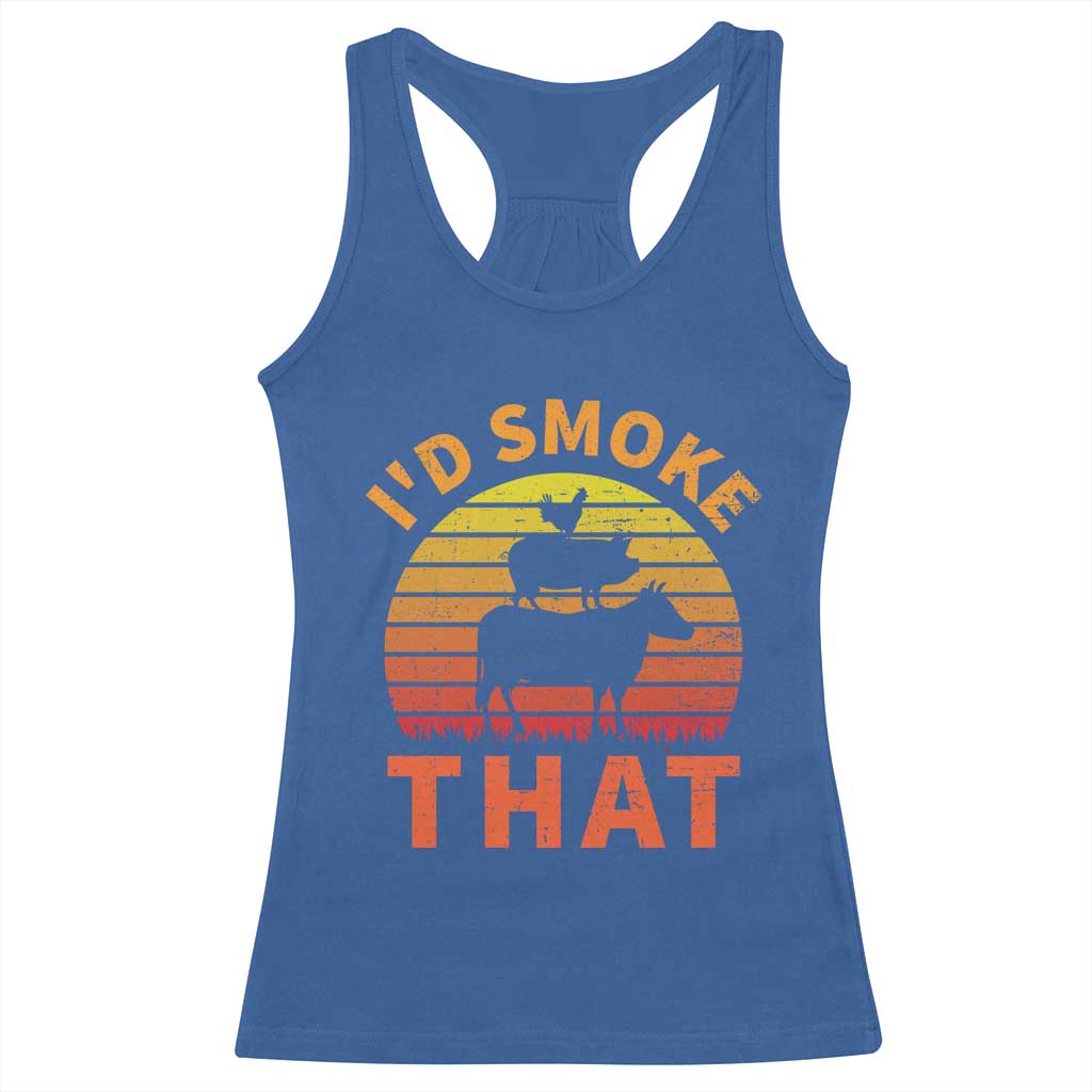 Funny BBQ Racerback Tank Top I'd Smoke That Barbecue Retro Grilling Gifts