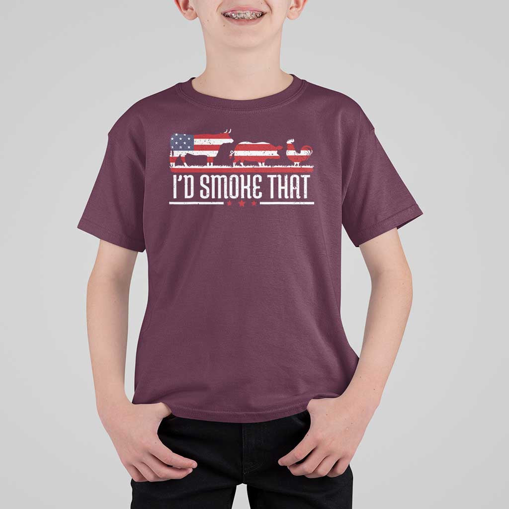 BBQ T Shirt For Kid 4th July I'd Smoke That Patriot Barbeque Cook Chef - Wonder Print Shop