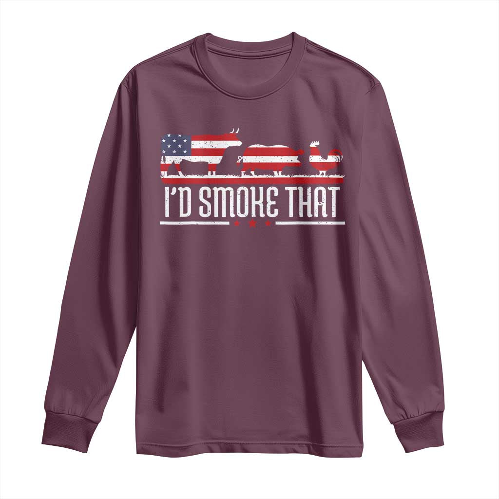 BBQ Long Sleeve Shirt 4th July I'd Smoke That Patriot Barbeque Cook Chef
