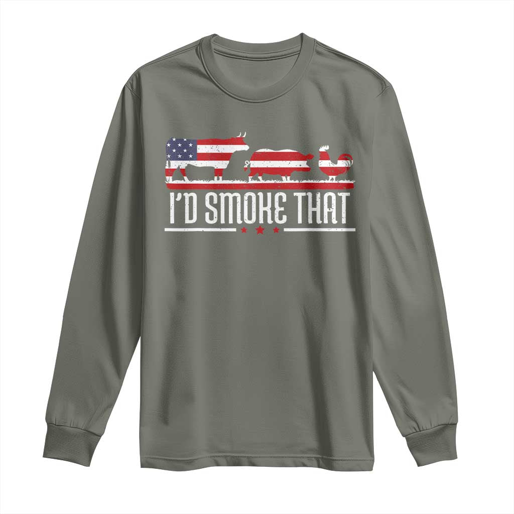 BBQ Long Sleeve Shirt 4th July I'd Smoke That Patriot Barbeque Cook Chef