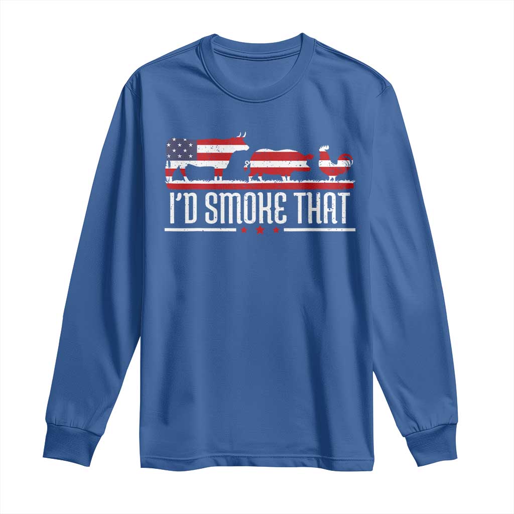 BBQ Long Sleeve Shirt 4th July I'd Smoke That Patriot Barbeque Cook Chef