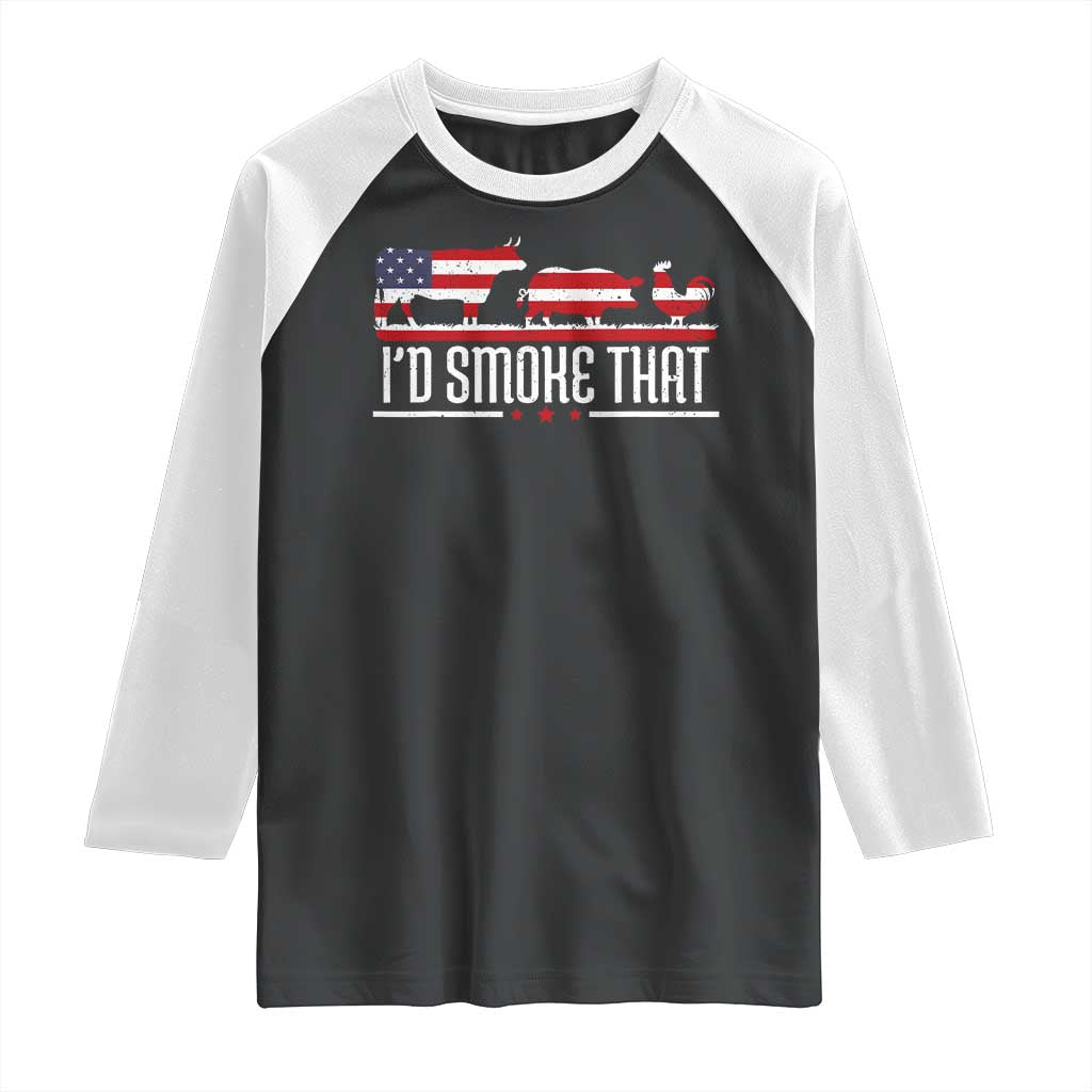 BBQ Raglan Shirt 4th July I'd Smoke That Patriot Barbeque Cook Chef