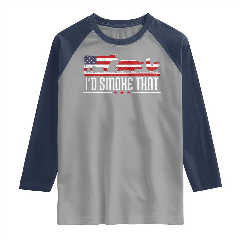 BBQ Raglan Shirt 4th July I'd Smoke That Patriot Barbeque Cook Chef