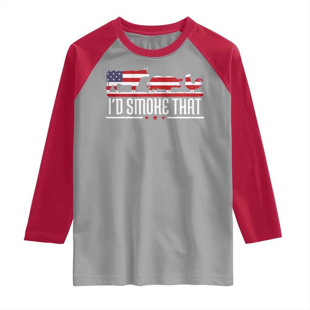 BBQ Raglan Shirt 4th July I'd Smoke That Patriot Barbeque Cook Chef