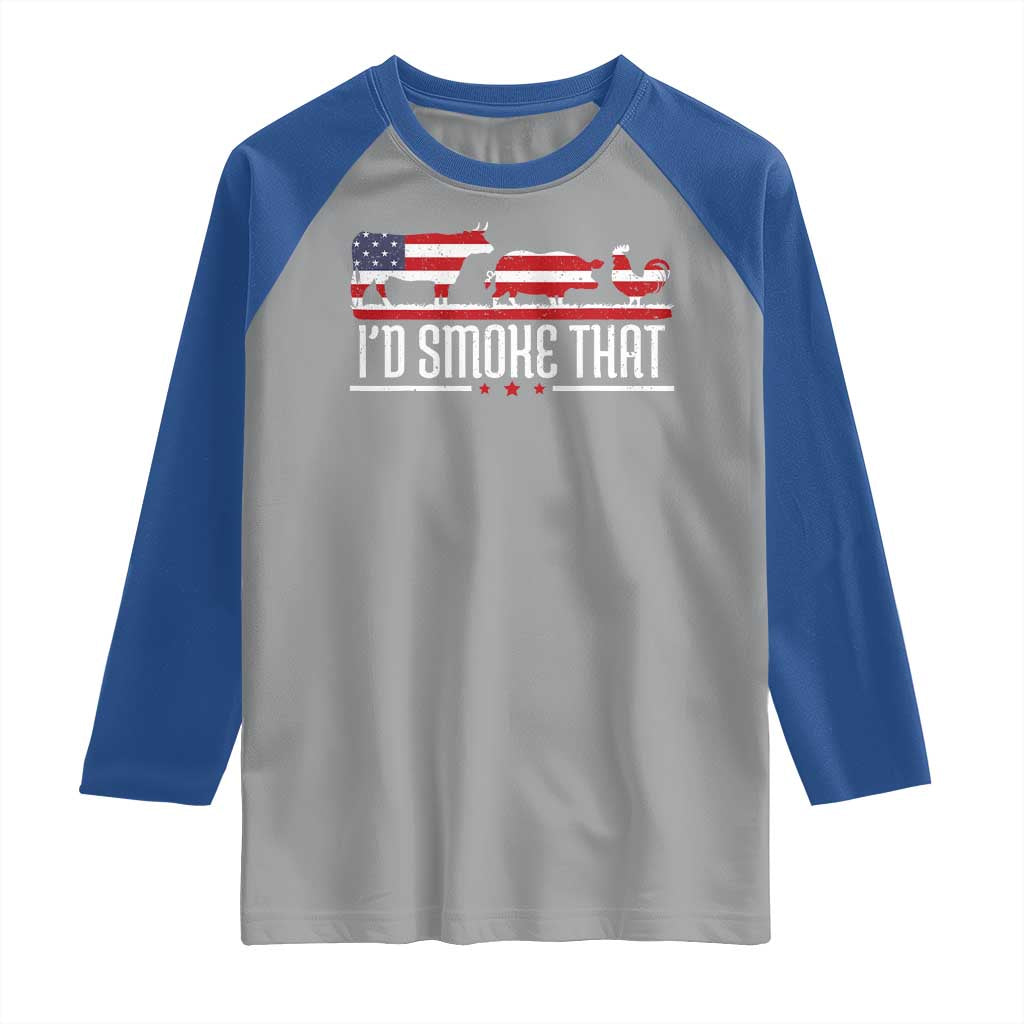 BBQ Raglan Shirt 4th July I'd Smoke That Patriot Barbeque Cook Chef