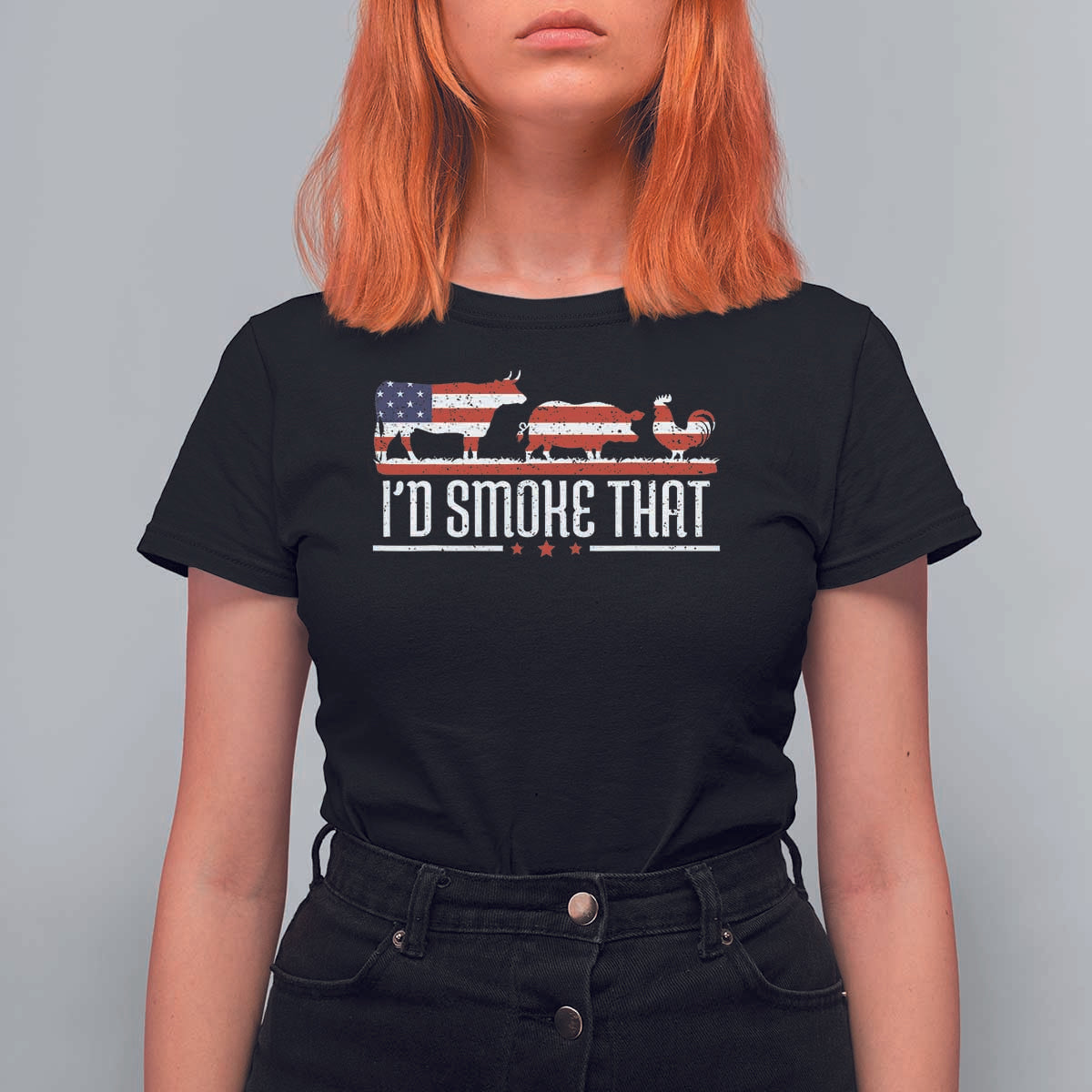 BBQ T Shirt For Women 4th July I'd Smoke That Patriot Barbeque Cook Chef - Wonder Print Shop