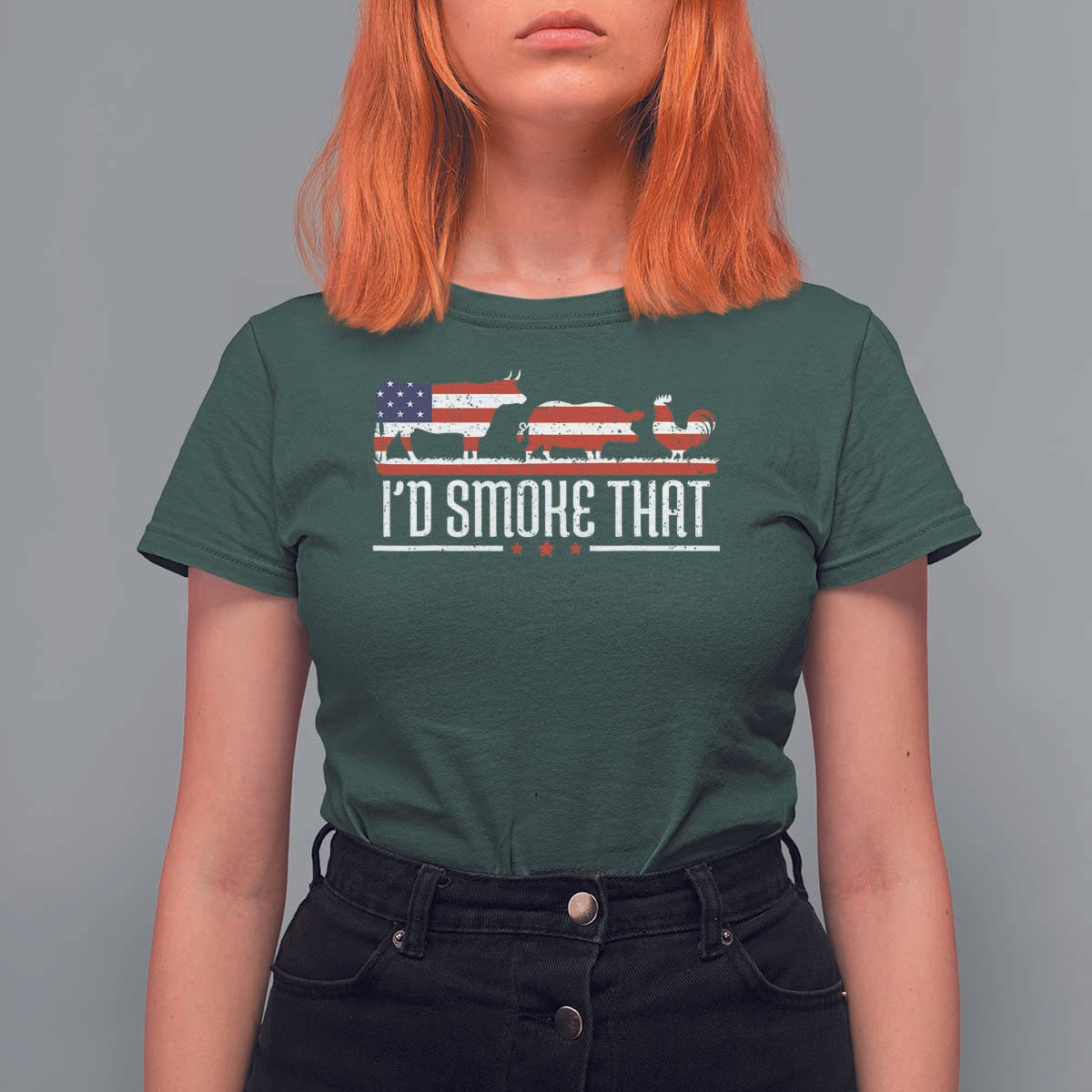 BBQ T Shirt For Women 4th July I'd Smoke That Patriot Barbeque Cook Chef - Wonder Print Shop