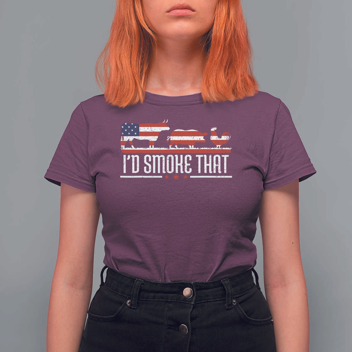 BBQ T Shirt For Women 4th July I'd Smoke That Patriot Barbeque Cook Chef - Wonder Print Shop